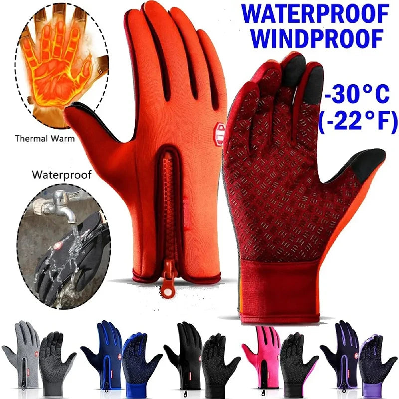 Men Women Cycling Winter Warm Sport Gloves Touchscreen Outdoor Fishing Splash-Proof Skiing Snowboard Nonslip Zipper Gloves