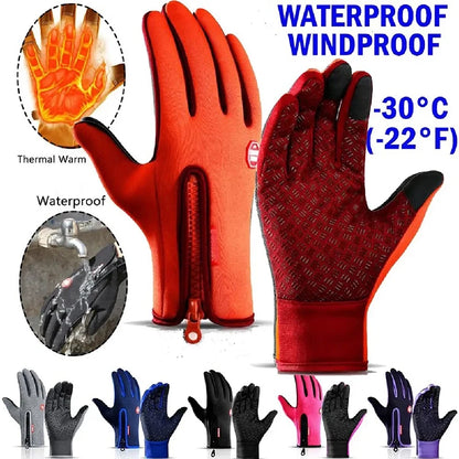Men Women Cycling Winter Warm Sport Gloves Touchscreen Outdoor Fishing Splash-Proof Skiing Snowboard Nonslip Zipper Gloves